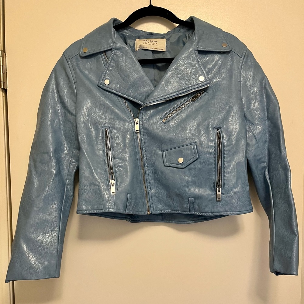 Zara Blue Faux Leather Jacket